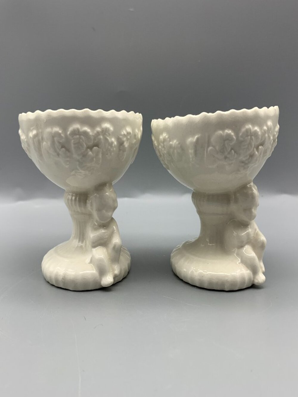 Pair of Lefton Candle Holders #3564 Renaissance Creamy White Porcelain Cherub